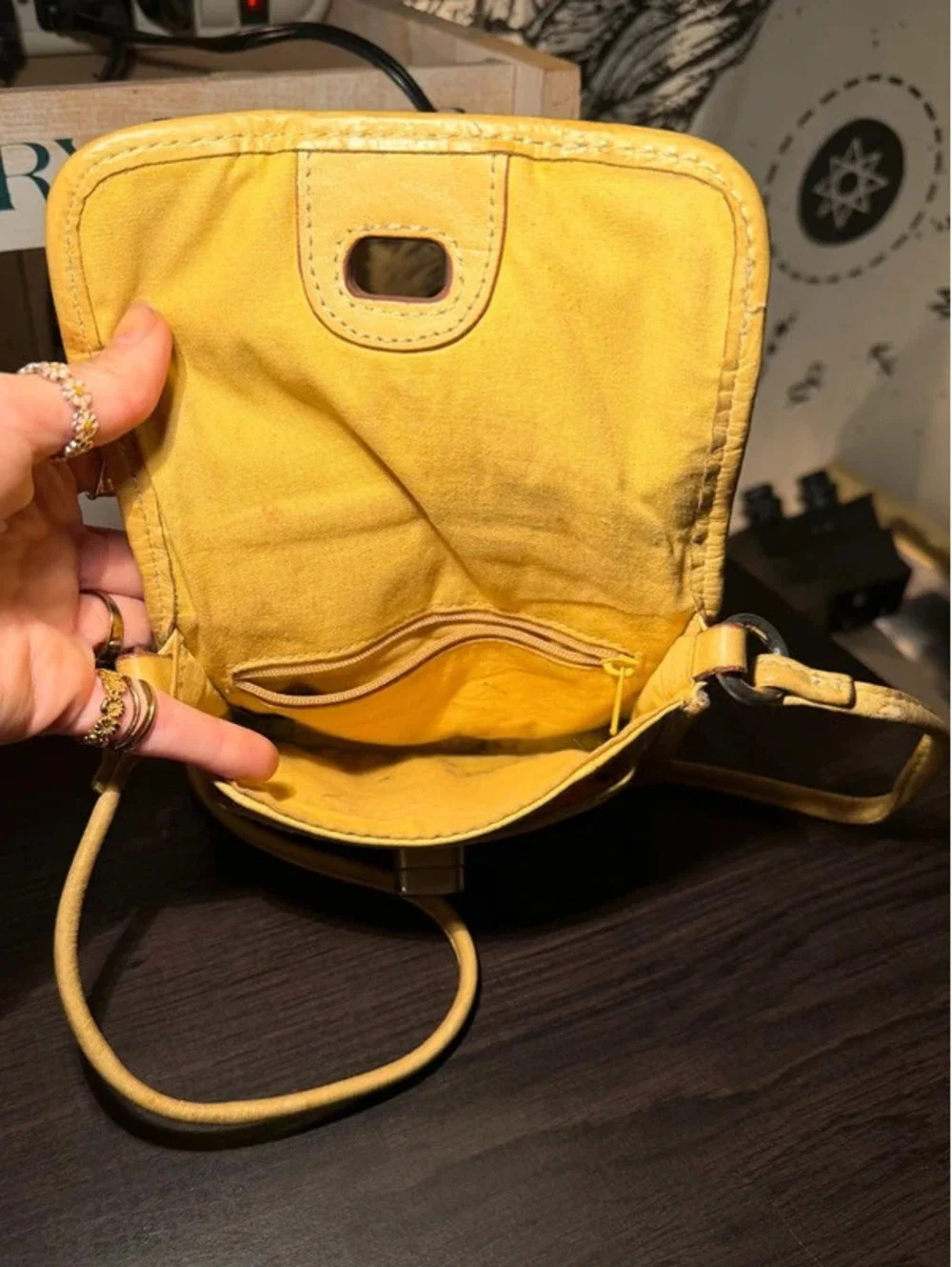 Vintage Yellow Leather Fossil Crossbody Purse